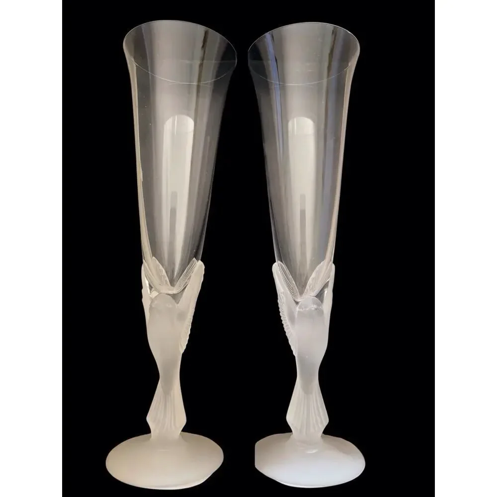 Sasaki Crystal Flute Stemware Champagne Wedding Toast Dove Wings A2923-14-2 NIB